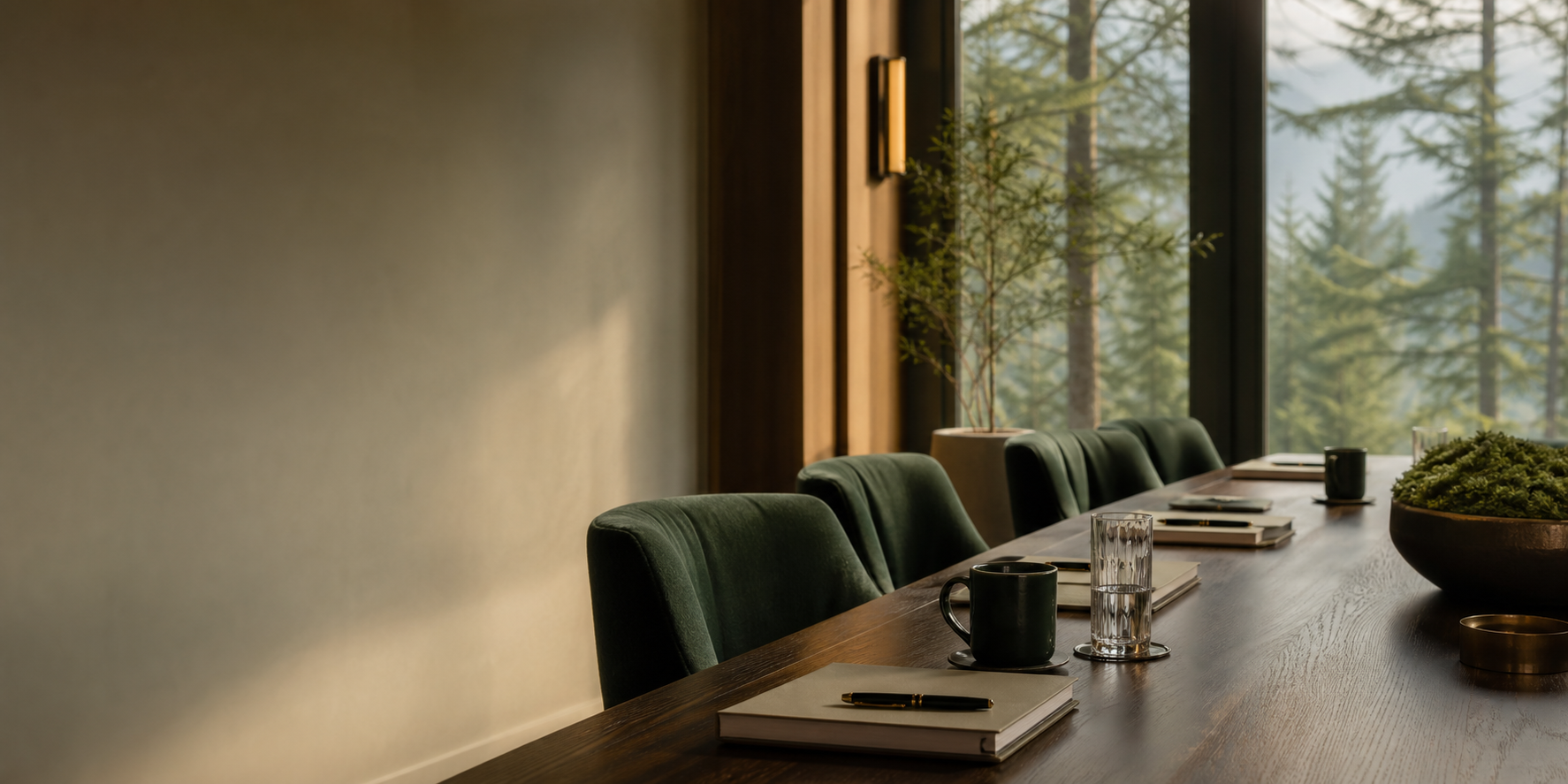 A quiet Evergreen meeting room prepared for discussion